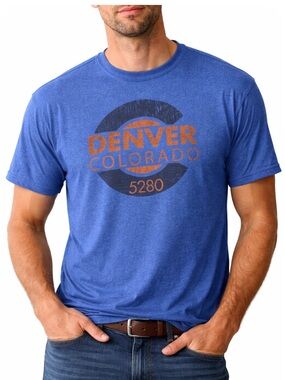 Delta Pro Weight T-Shirt Denver Colorado 5280 Blue Graphic Short Sleeve Large